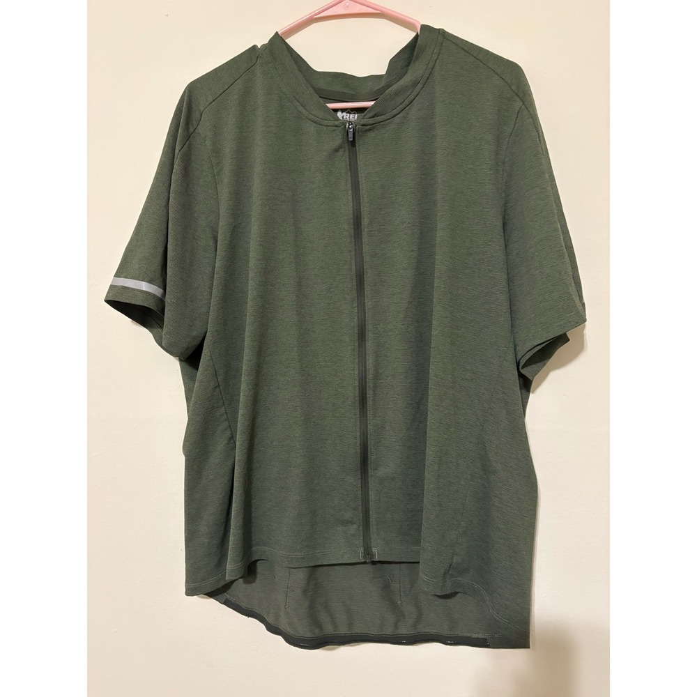 REI Co-op Mens Quarter Zip Pullover Heathered Olive Green Lightweight Active Top